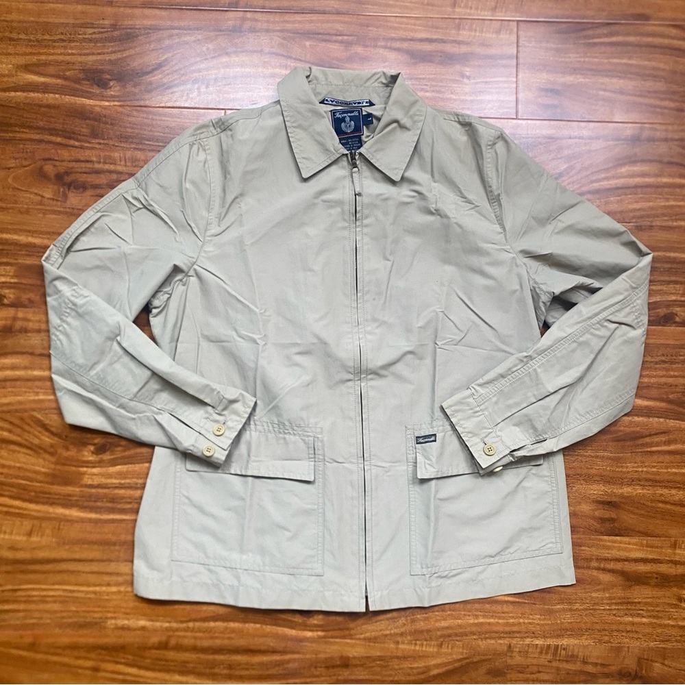 Faconnable Men's Tan Collared Zip Windbreaker Utility Jacket Size Large Classic